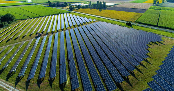 solar panels in aerial view