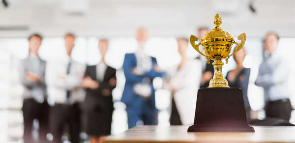 Group of Business people celebrate for trophy, reward, winner, champion and teamwork successful concept