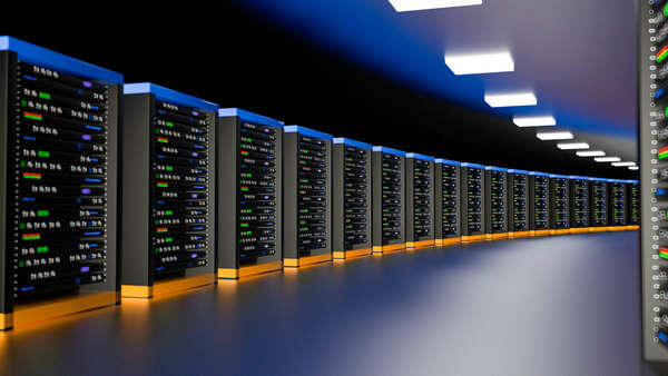 Server room data center. Backup, mining, hosting, mainframe, farm and computer rack with storage information.