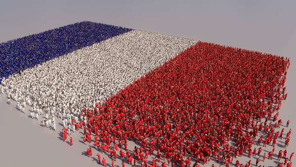 crowd forming French flag